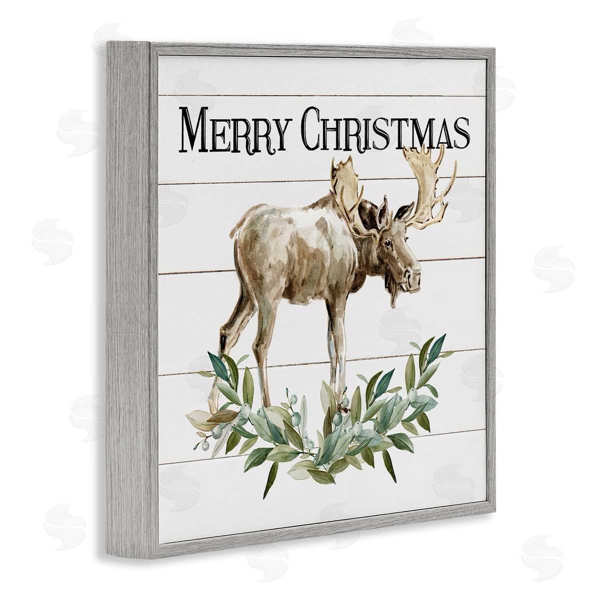 Carol Robinson Merry Christmas Moose Laurel  Gray Framed Glicee Wall Art Print