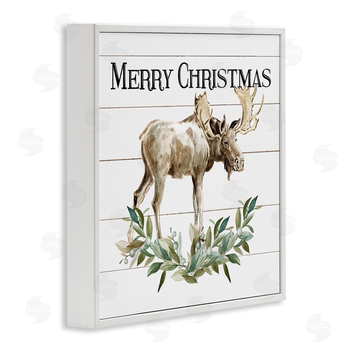 Carol Robinson Merry Christmas Moose Laurel  White Framed Glicee Wall Art Print