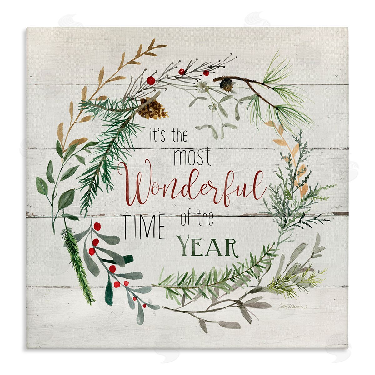 Carol Robinson Most Wonderful Time of Year Wreath Stretched Canvas Wall Art Print