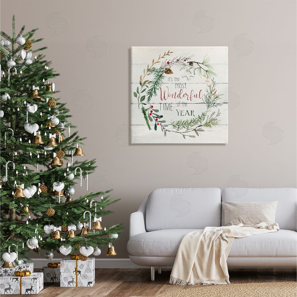 Carol Robinson Most Wonderful Time of Year Wreath Canvas Wall Art in Room