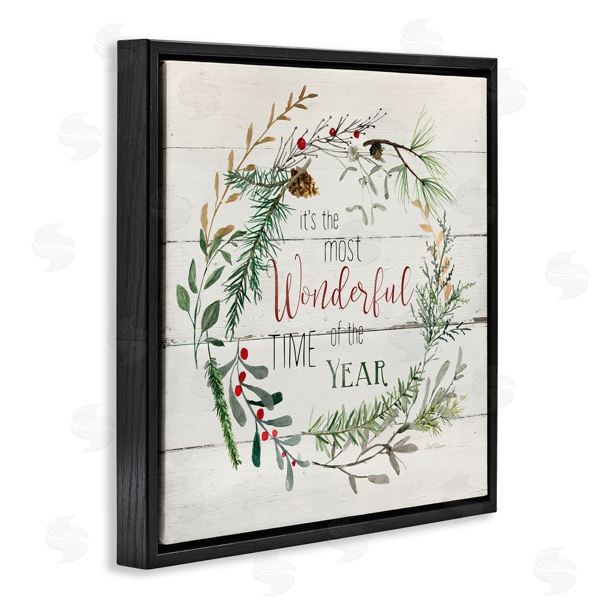Carol Robinson Most Wonderful Time of Year Wreath Black Floating Frame Canvas Wall Art Print