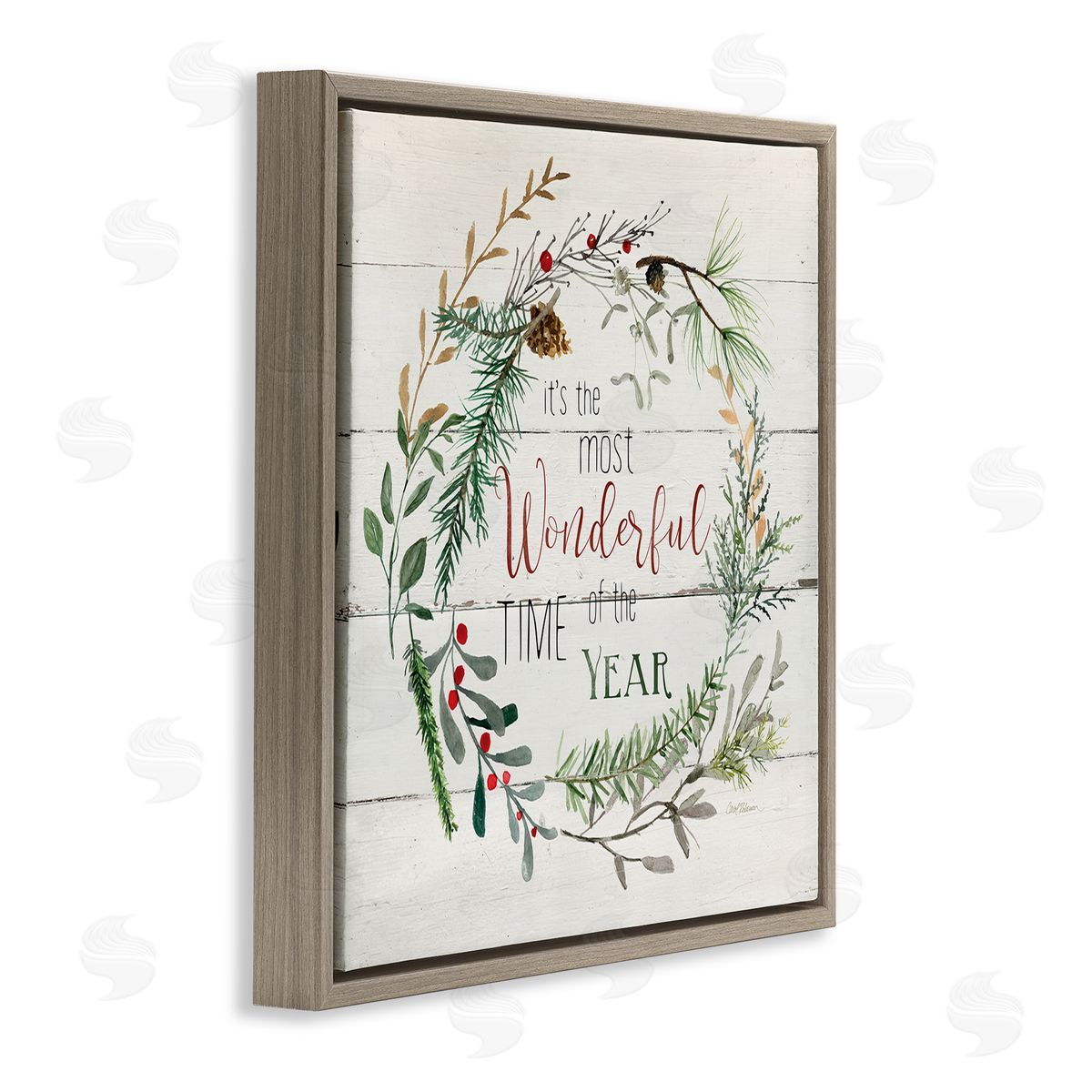 Carol Robinson Most Wonderful Time of Year Wreath Brown Floating Frame Canvas Wall Art Print