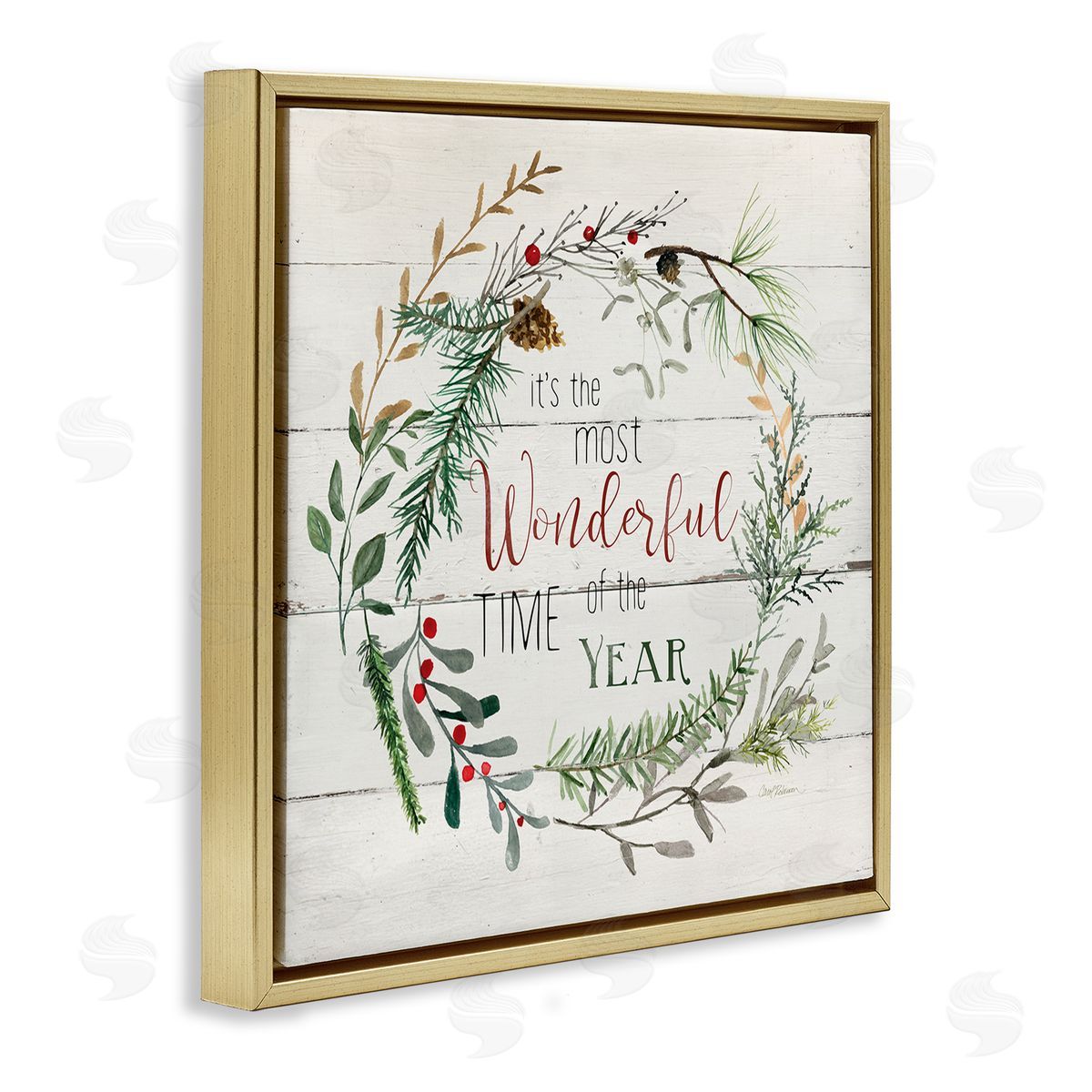 Carol Robinson Most Wonderful Time of Year Wreath Gold Floating Frame Canvas Wall Art Print