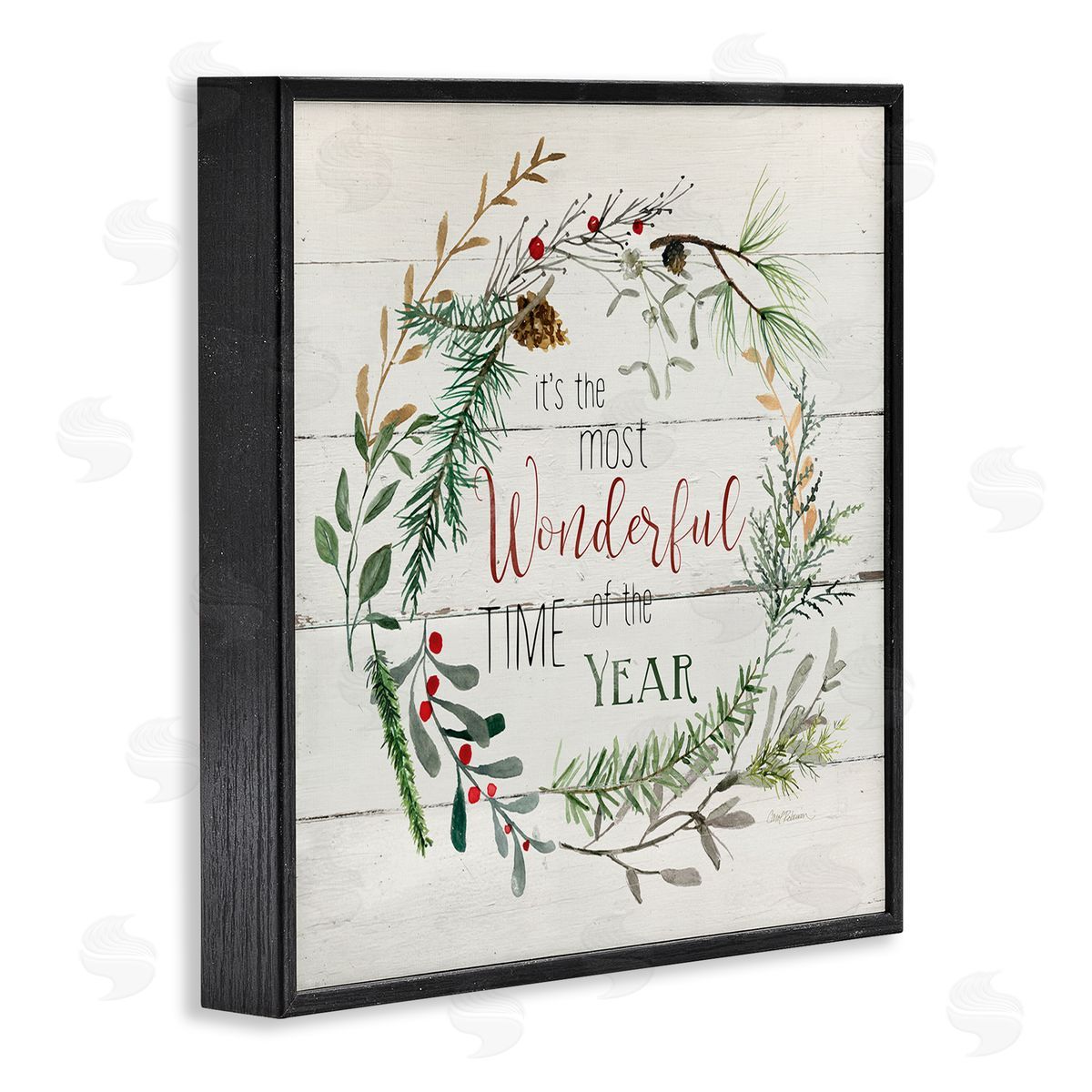 Carol Robinson Most Wonderful Time of Year Wreath Black Framed Glicee Wall Art Print
