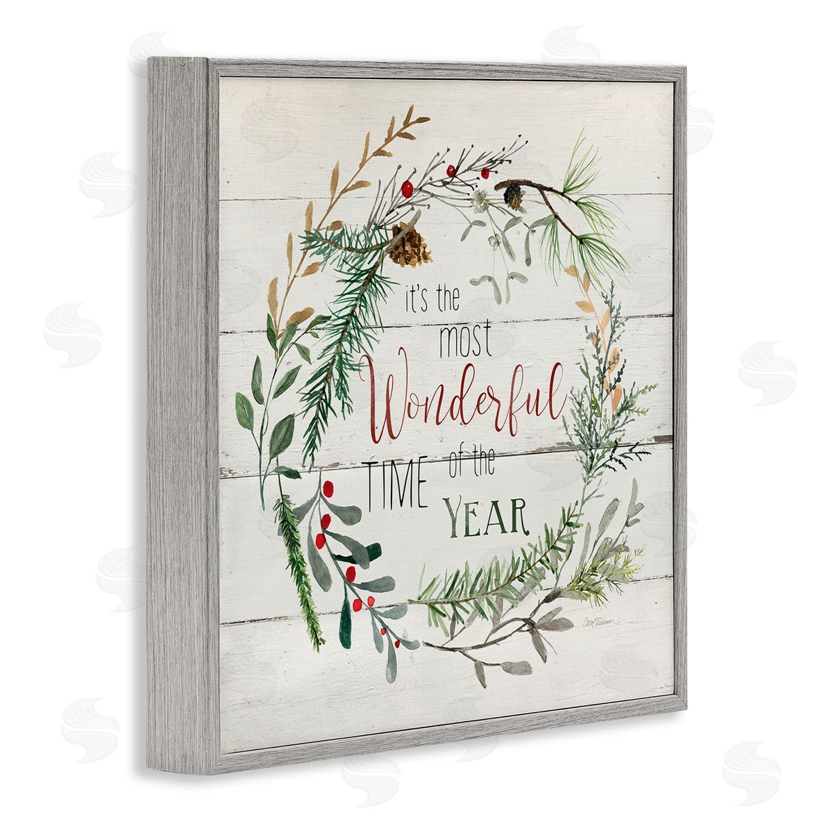 Carol Robinson Most Wonderful Time of Year Wreath Gray Framed Glicee Wall Art Print