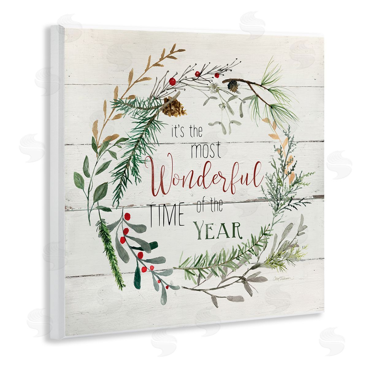 Carol Robinson Most Wonderful Time of Year Wreath Wooden Wall Plaque Art Print