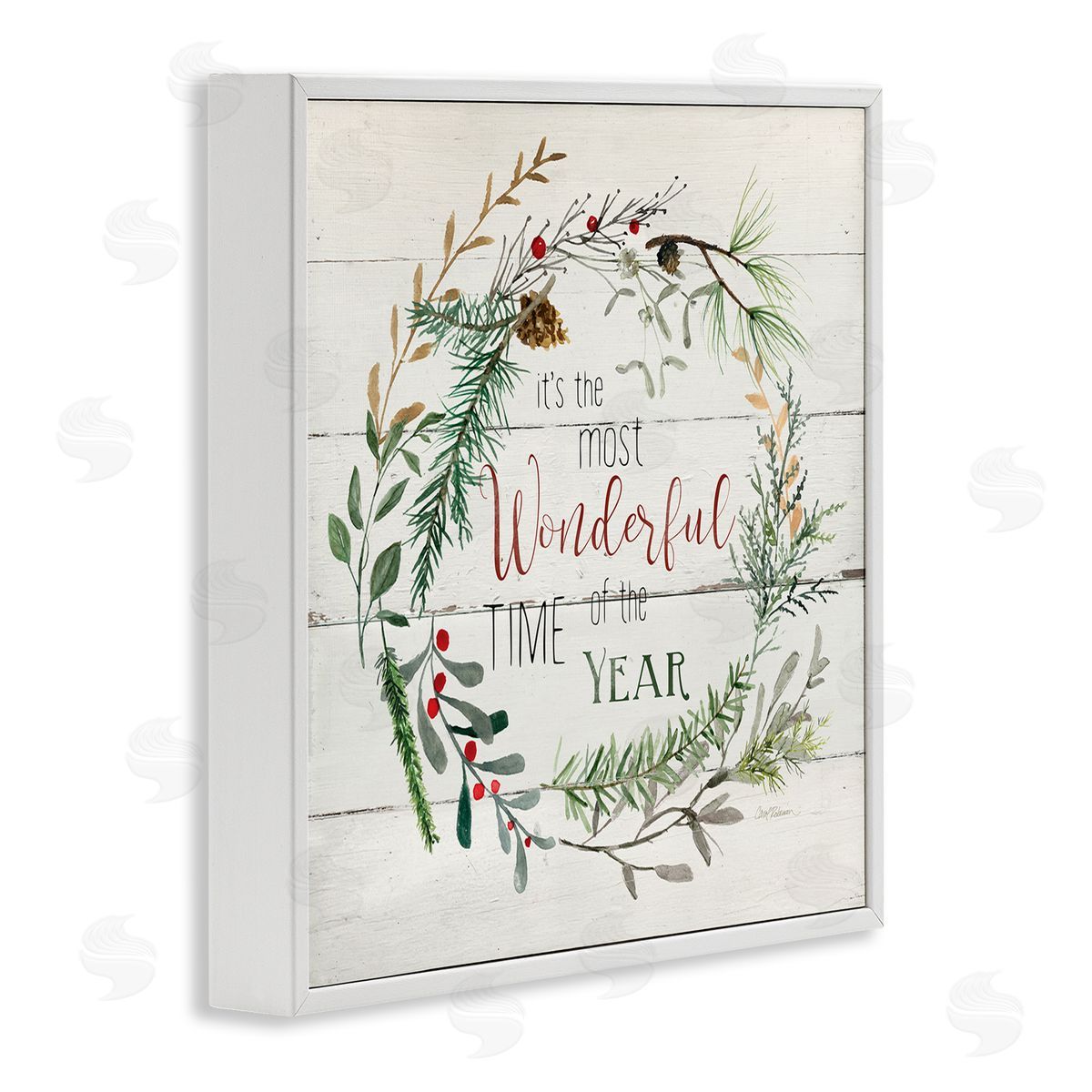Carol Robinson Most Wonderful Time of Year Wreath White Framed Glicee Wall Art Print