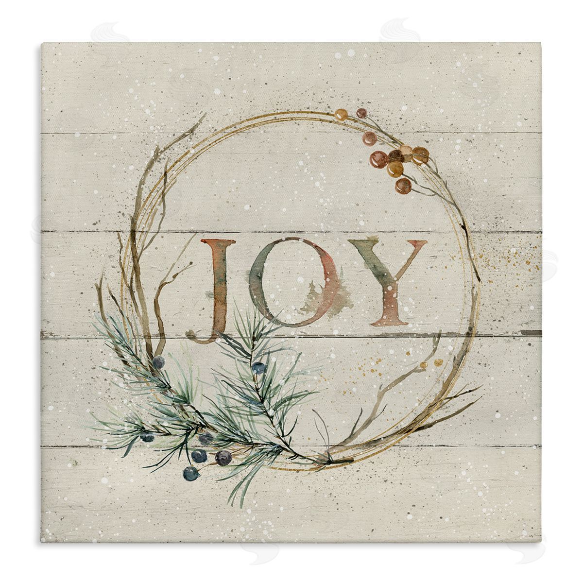 Carol Robinson Seasonal Winter Joy Wreath Stretched Canvas Wall Art Print