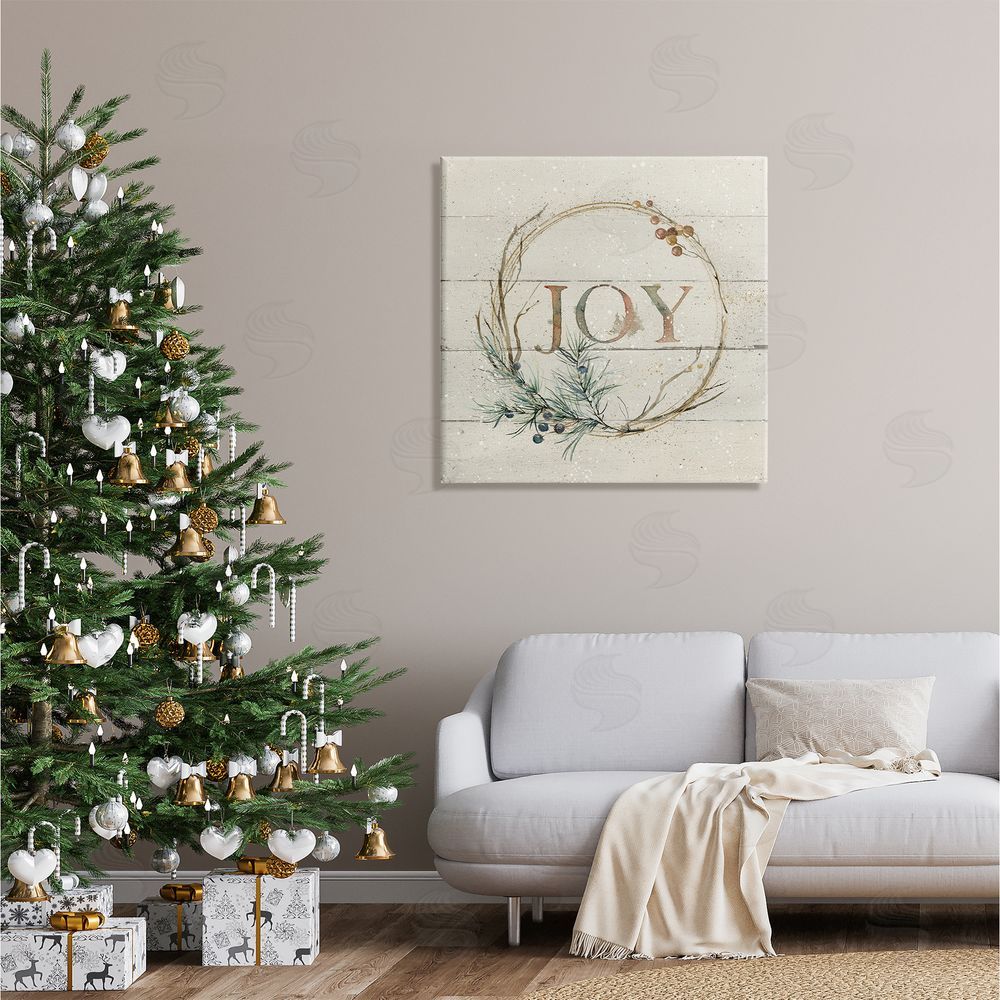 Carol Robinson Seasonal Winter Joy Wreath Canvas Wall Art in Room