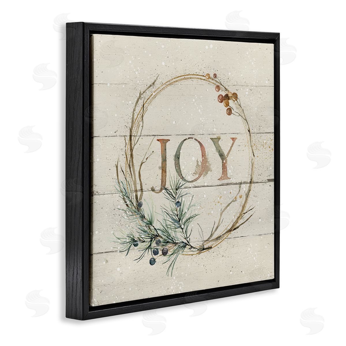 Carol Robinson Seasonal Winter Joy Wreath Black Floating Frame Canvas Wall Art Print