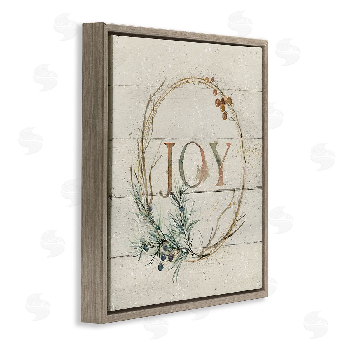 Carol Robinson Seasonal Winter Joy Wreath Brown Floating Frame Canvas Wall Art Print