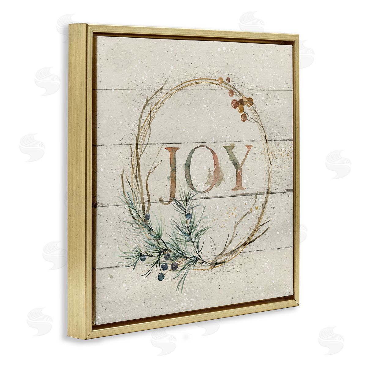 Carol Robinson Seasonal Winter Joy Wreath Gold Floating Frame Canvas Wall Art Print