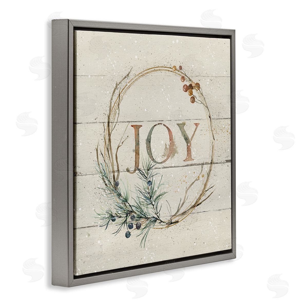 Carol Robinson Seasonal Winter Joy Wreath Gray Floating Frame Canvas Wall Art Print