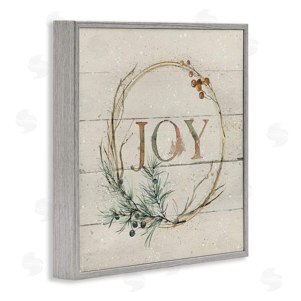Carol Robinson Seasonal Winter Joy Wreath Gray Framed Glicee Wall Art Print
