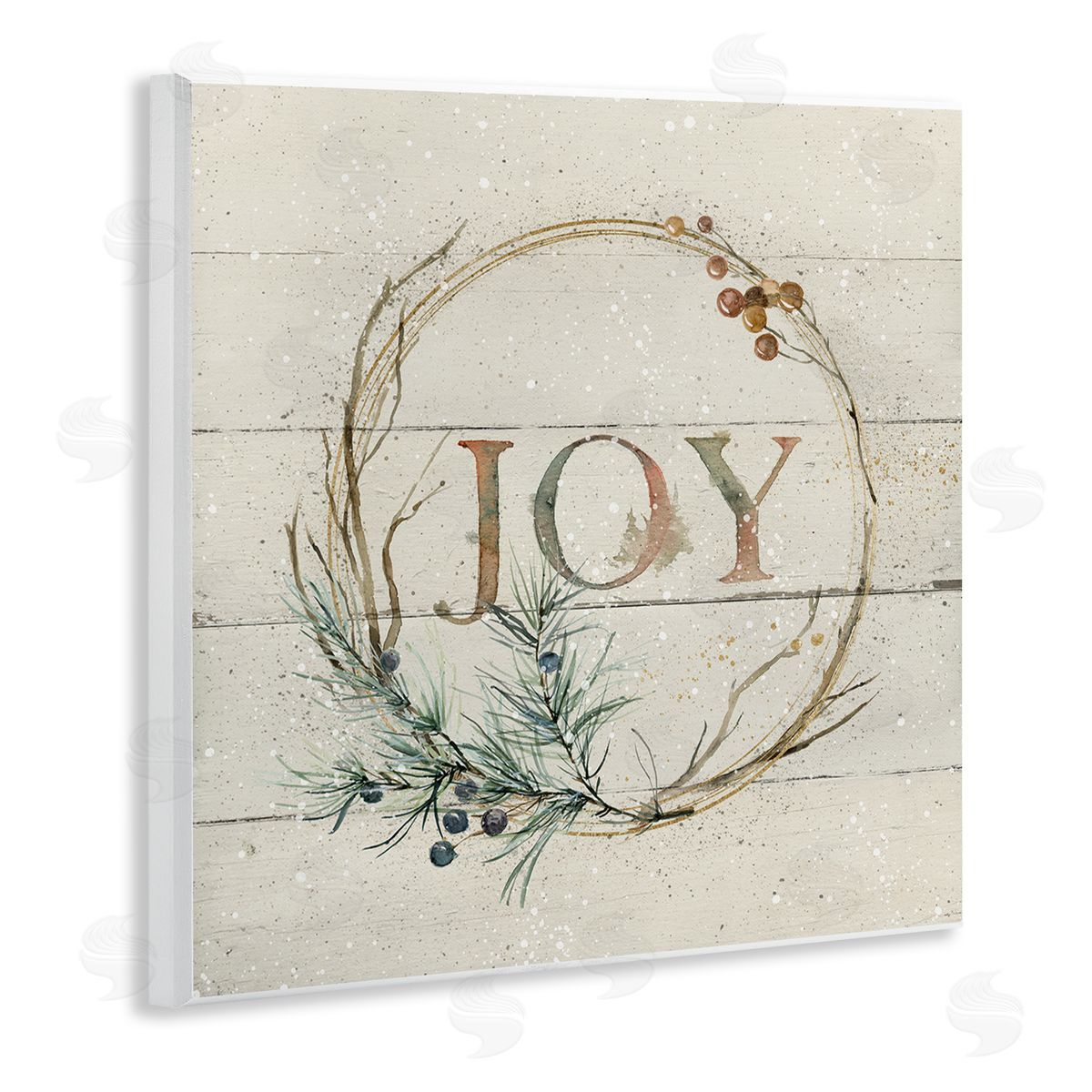 Carol Robinson Seasonal Winter Joy Wreath Wooden Wall Plaque Art Print
