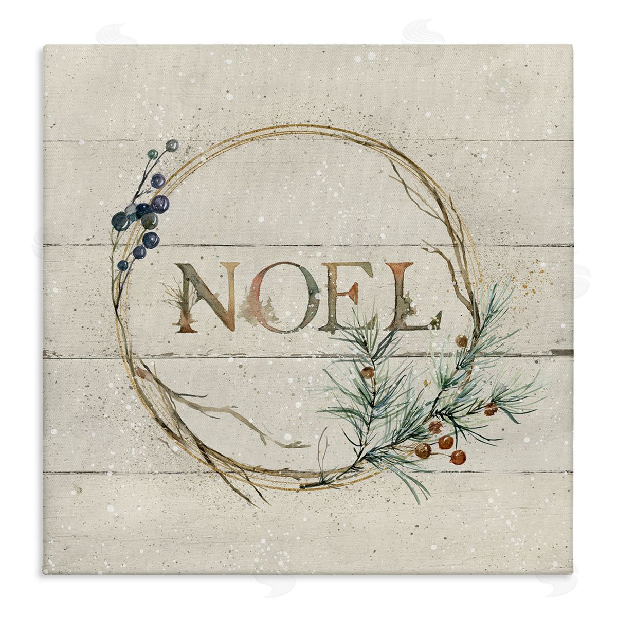 Carol Robinson Noel Holiday Botanical Wreath Stretched Canvas Wall Art Print