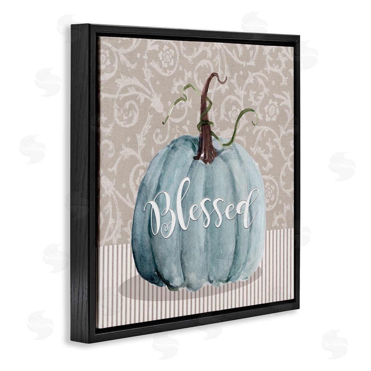 Livi Finn Seasonal Blessed Pumpkin Patterned Black Floating Frame Canvas Wall Art Print