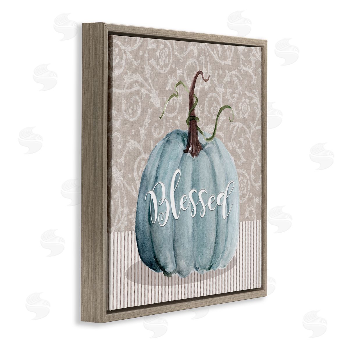 Livi Finn Seasonal Blessed Pumpkin Patterned Brown Floating Frame Canvas Wall Art Print
