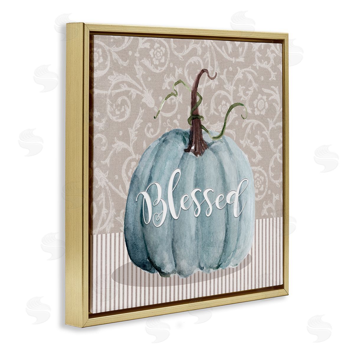 Livi Finn Seasonal Blessed Pumpkin Patterned Gold Floating Frame Canvas Wall Art Print
