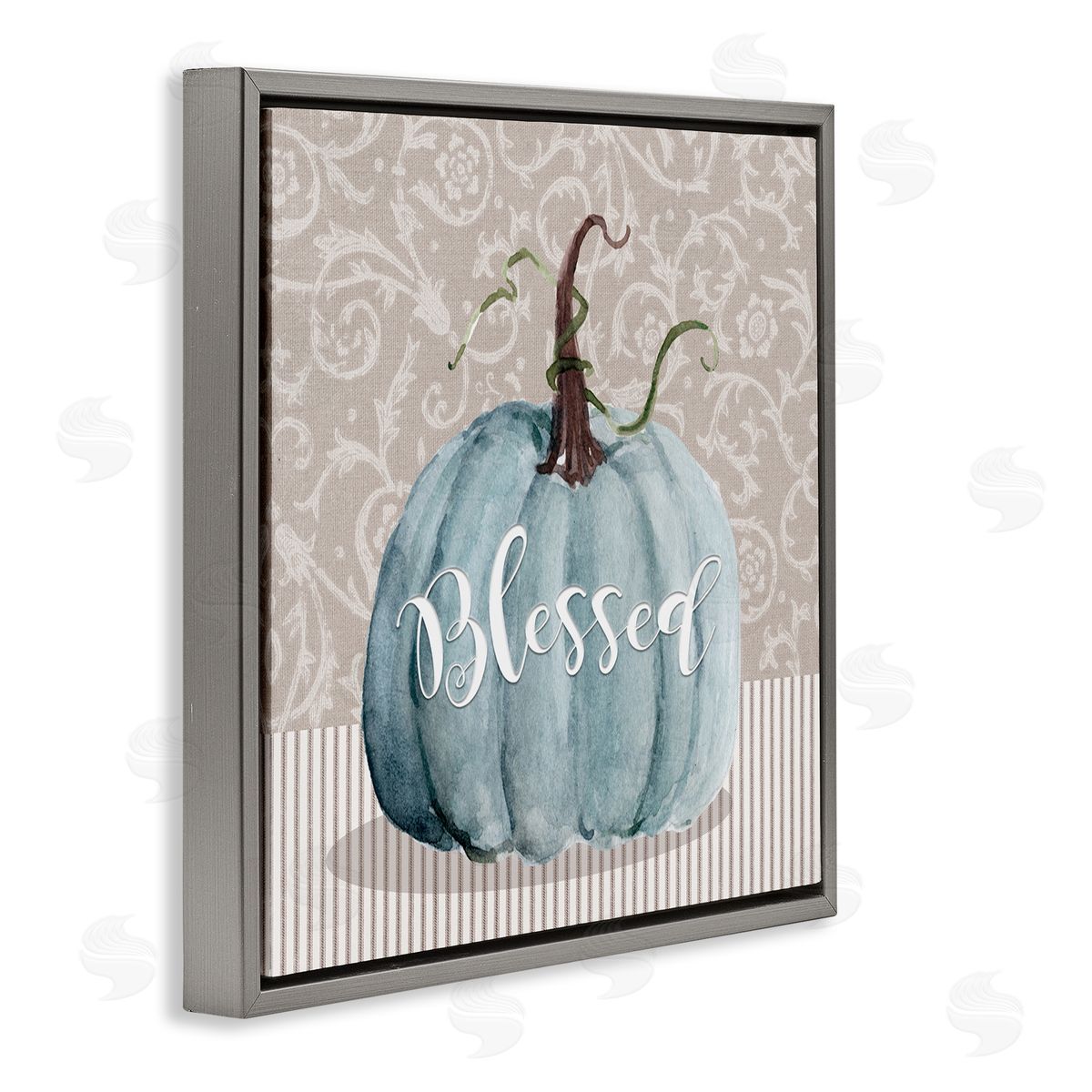 Livi Finn Seasonal Blessed Pumpkin Patterned Gray Floating Frame Canvas Wall Art Print