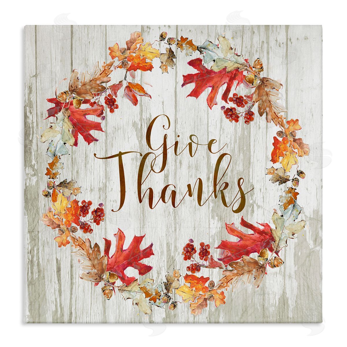 Sally Swatland Give Thanks Autumnal Wreath Stretched Canvas Wall Art Print