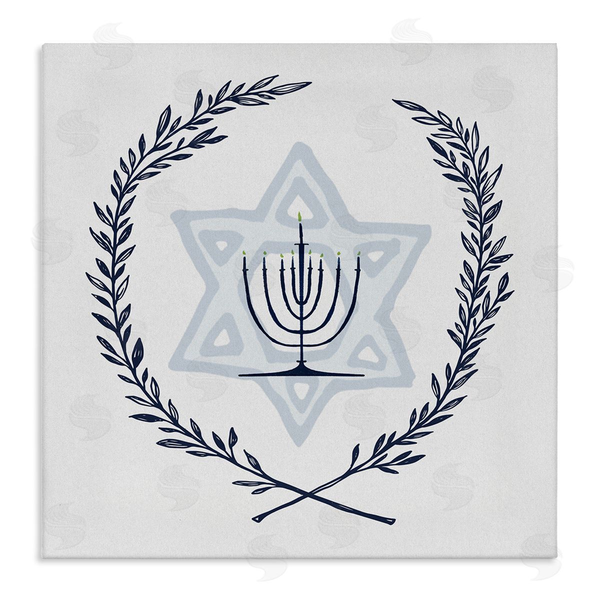 Susan Jill Hanukkah Menorah Botanical Laurel  Stretched Canvas Wall Art Print