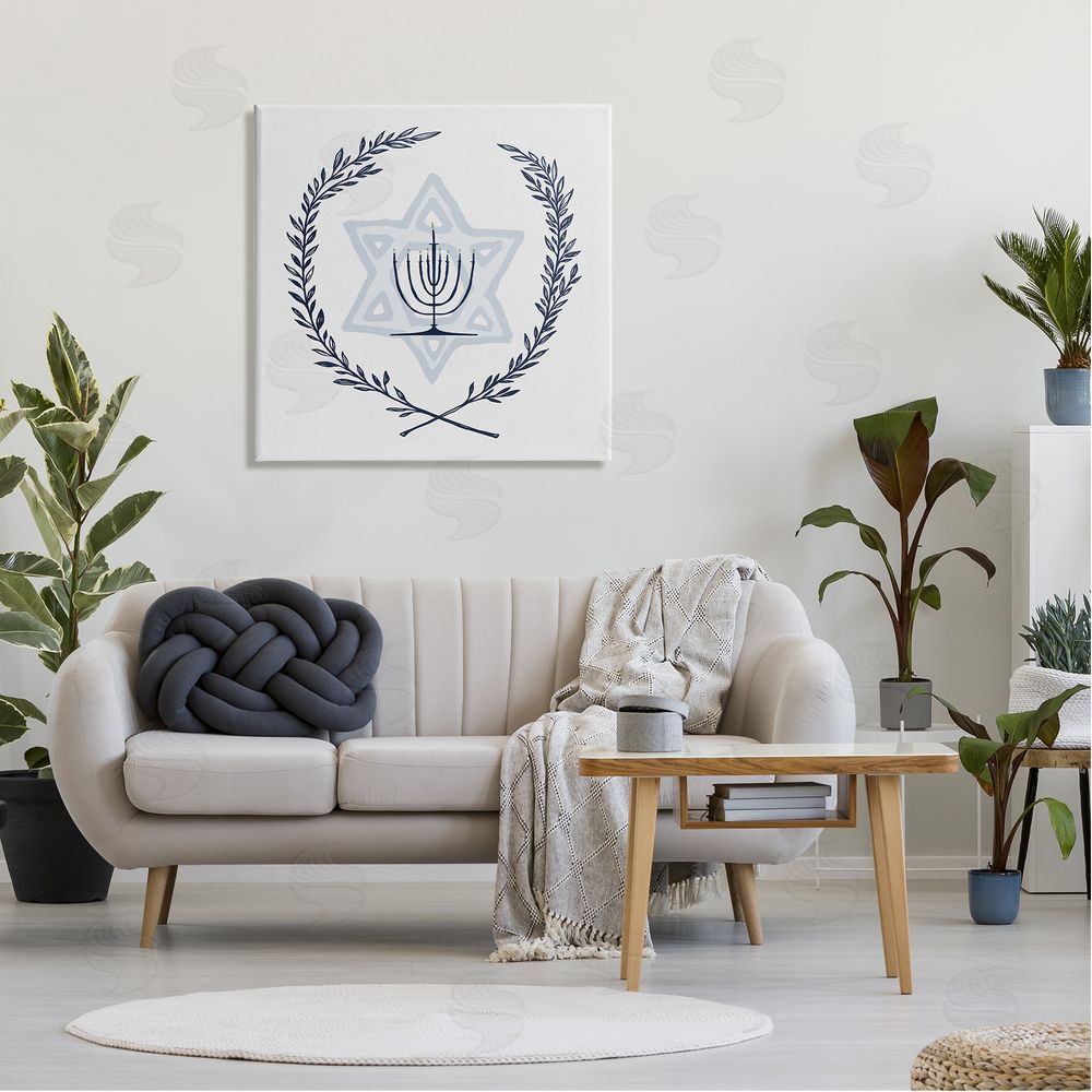 Susan Jill Hanukkah Menorah Botanical Laurel  Canvas Wall Art in Room