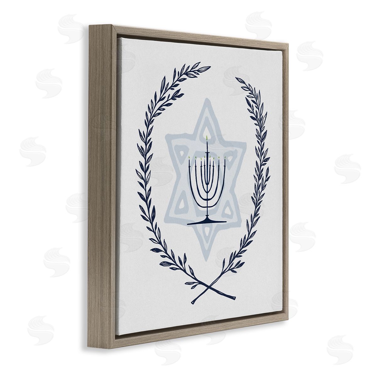 Susan Jill Hanukkah Menorah Botanical Laurel  Brown Floating Frame Canvas Wall Art Print