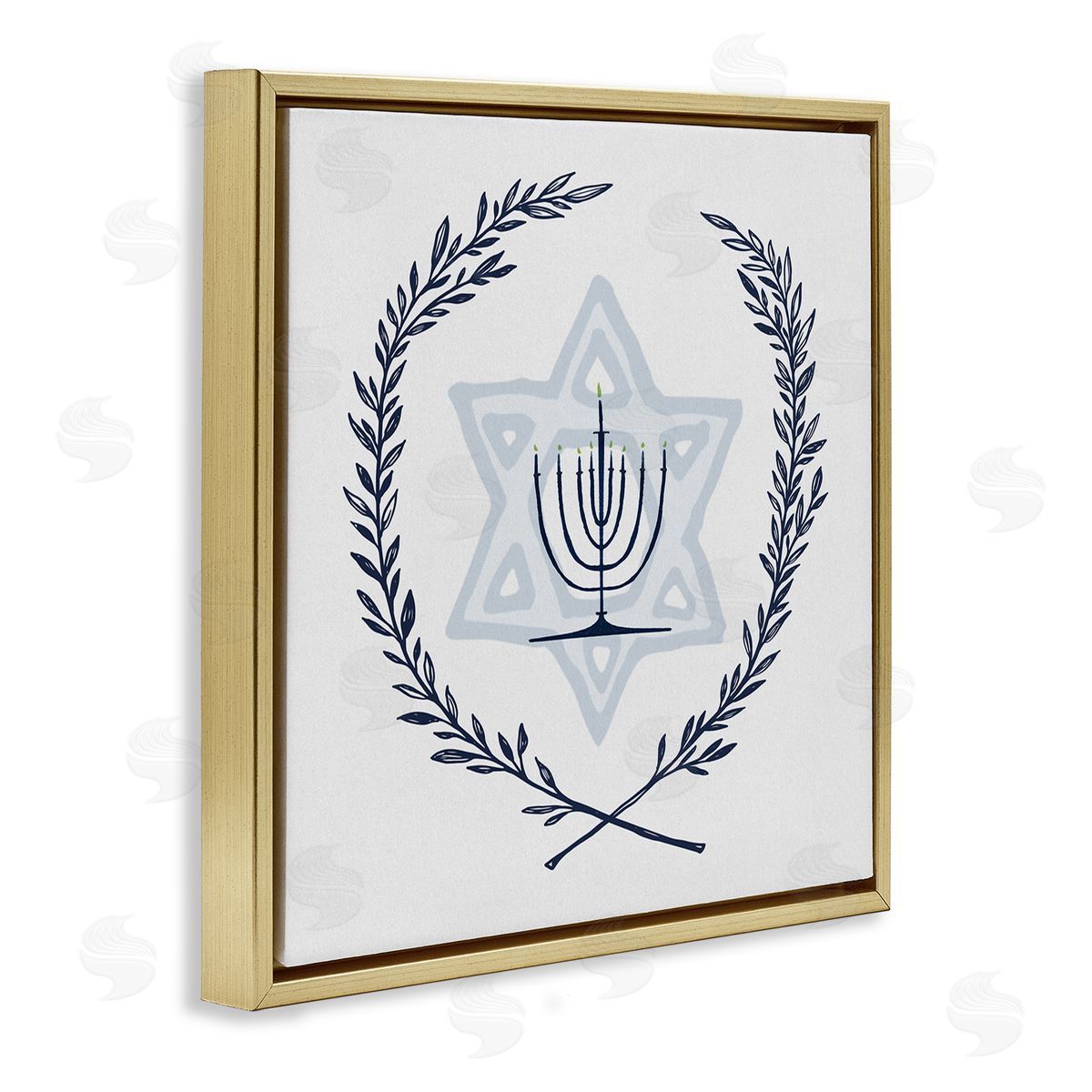Susan Jill Hanukkah Menorah Botanical Laurel  Gold Floating Frame Canvas Wall Art Print