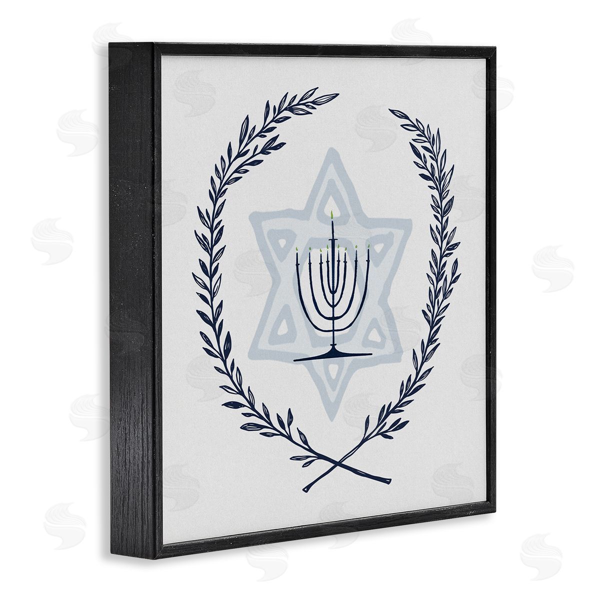 Susan Jill Hanukkah Menorah Botanical Laurel  Black Framed Glicee Wall Art Print