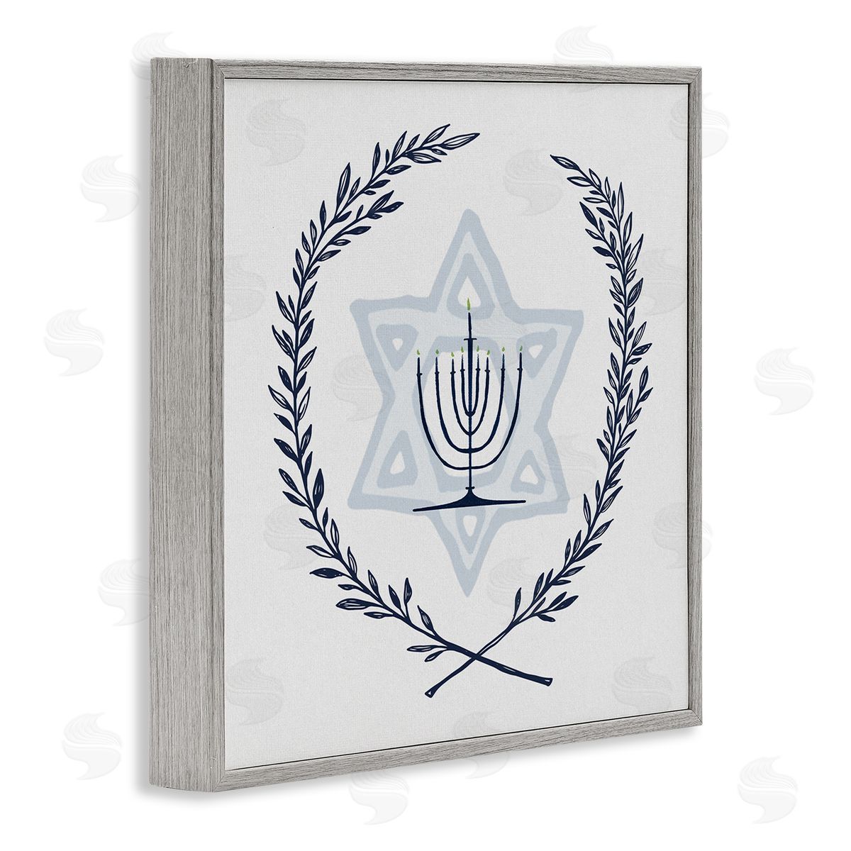Susan Jill Hanukkah Menorah Botanical Laurel  Gray Framed Glicee Wall Art Print