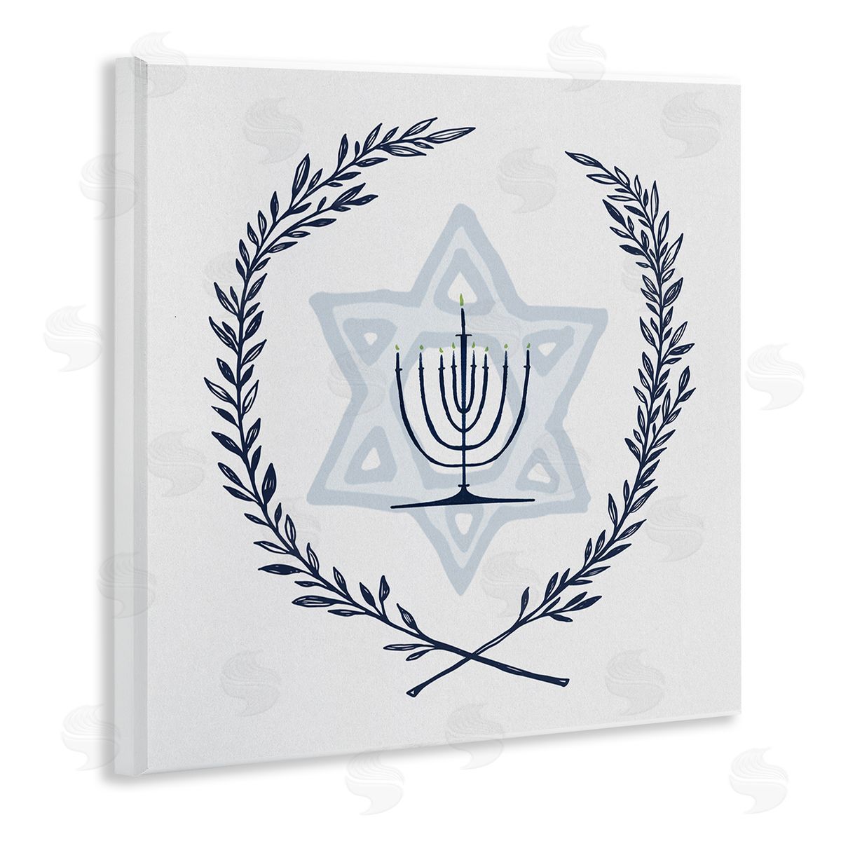 Susan Jill Hanukkah Menorah Botanical Laurel  Wooden Wall Plaque Art Print