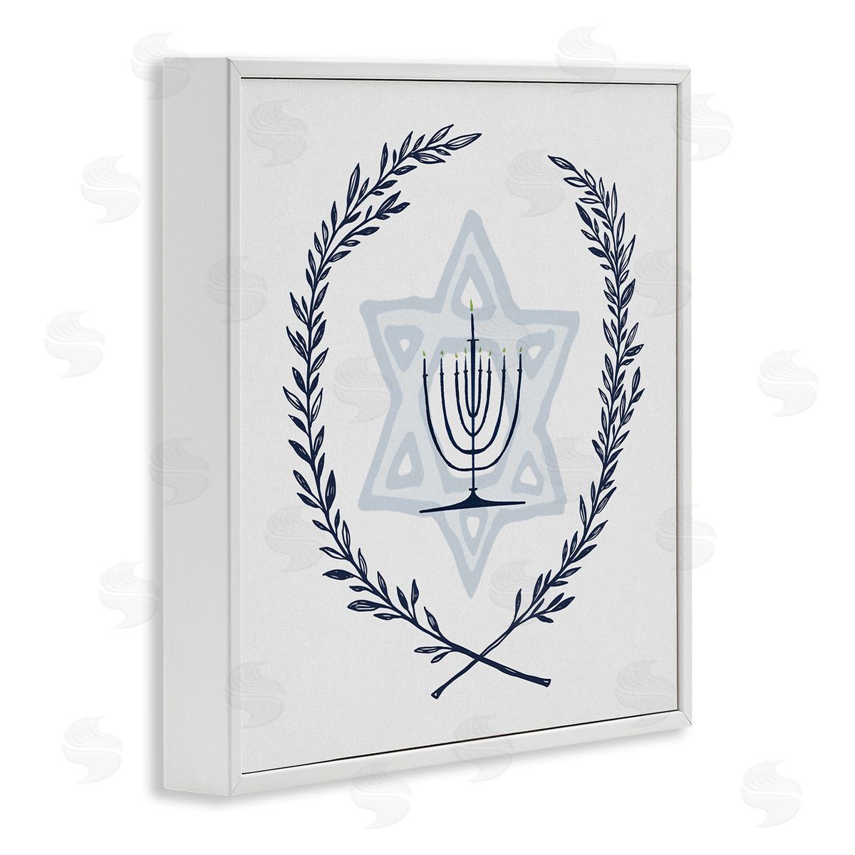 Susan Jill Hanukkah Menorah Botanical Laurel  White Framed Glicee Wall Art Print