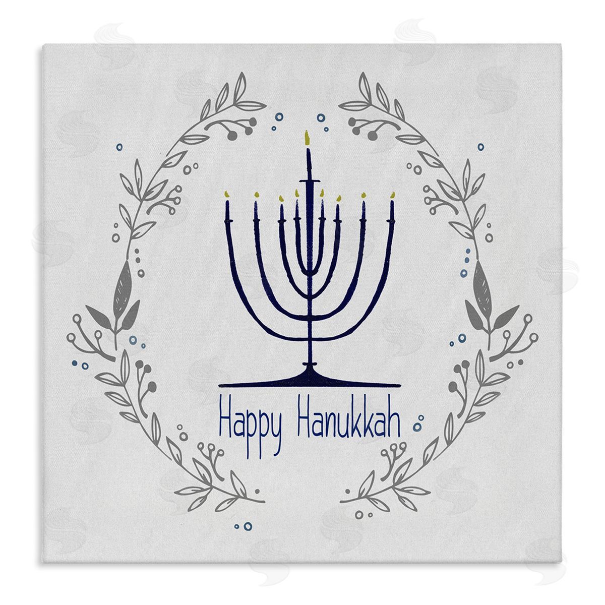 Susan Jill Happy Hanukkah Botanical Wreath Stretched Canvas Wall Art Print