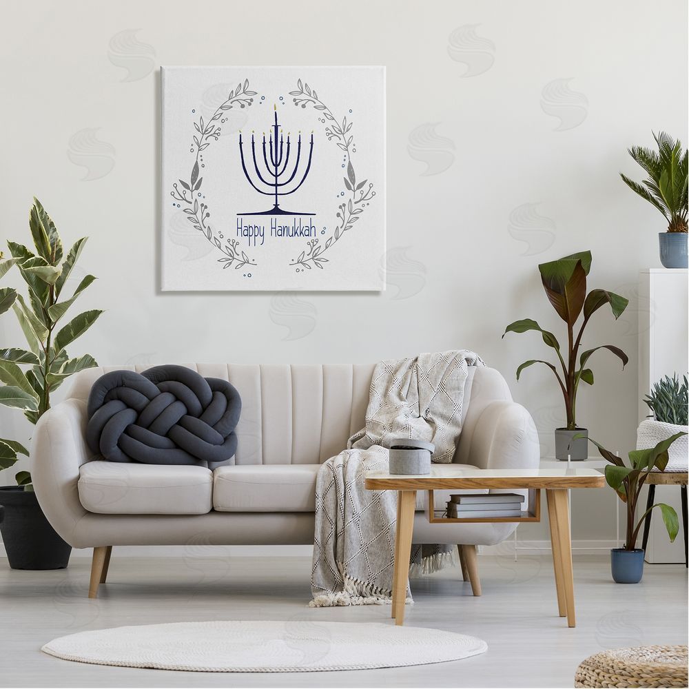 Susan Jill Happy Hanukkah Botanical Wreath Canvas Wall Art in Room