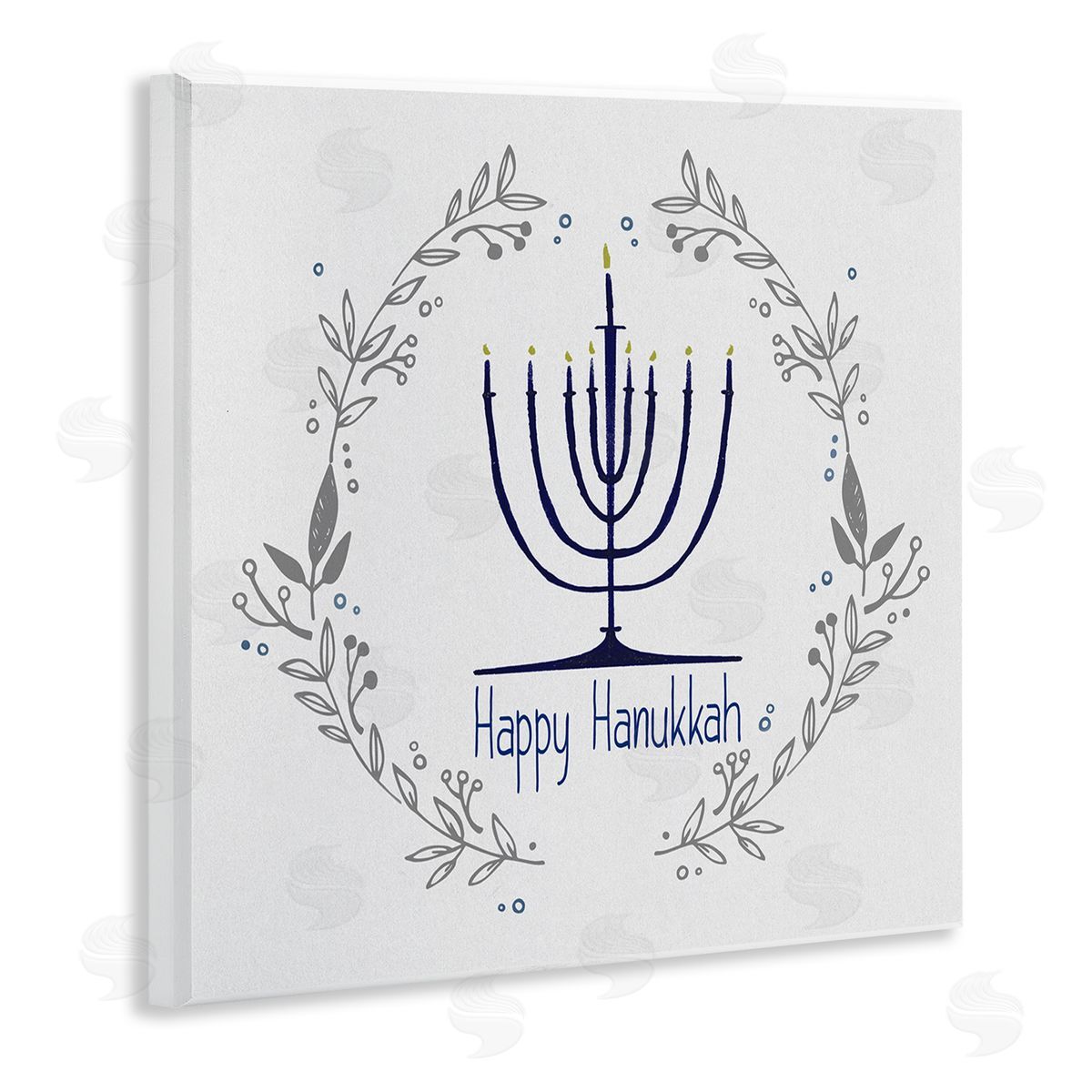 Susan Jill Happy Hanukkah Botanical Wreath Wooden Wall Plaque Art Print