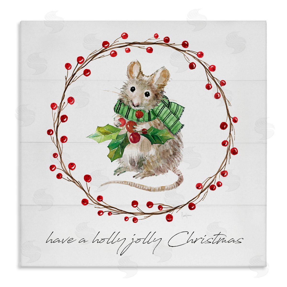Livi Finn Holly Jolly Christmas Mouse Stretched Canvas Wall Art Print