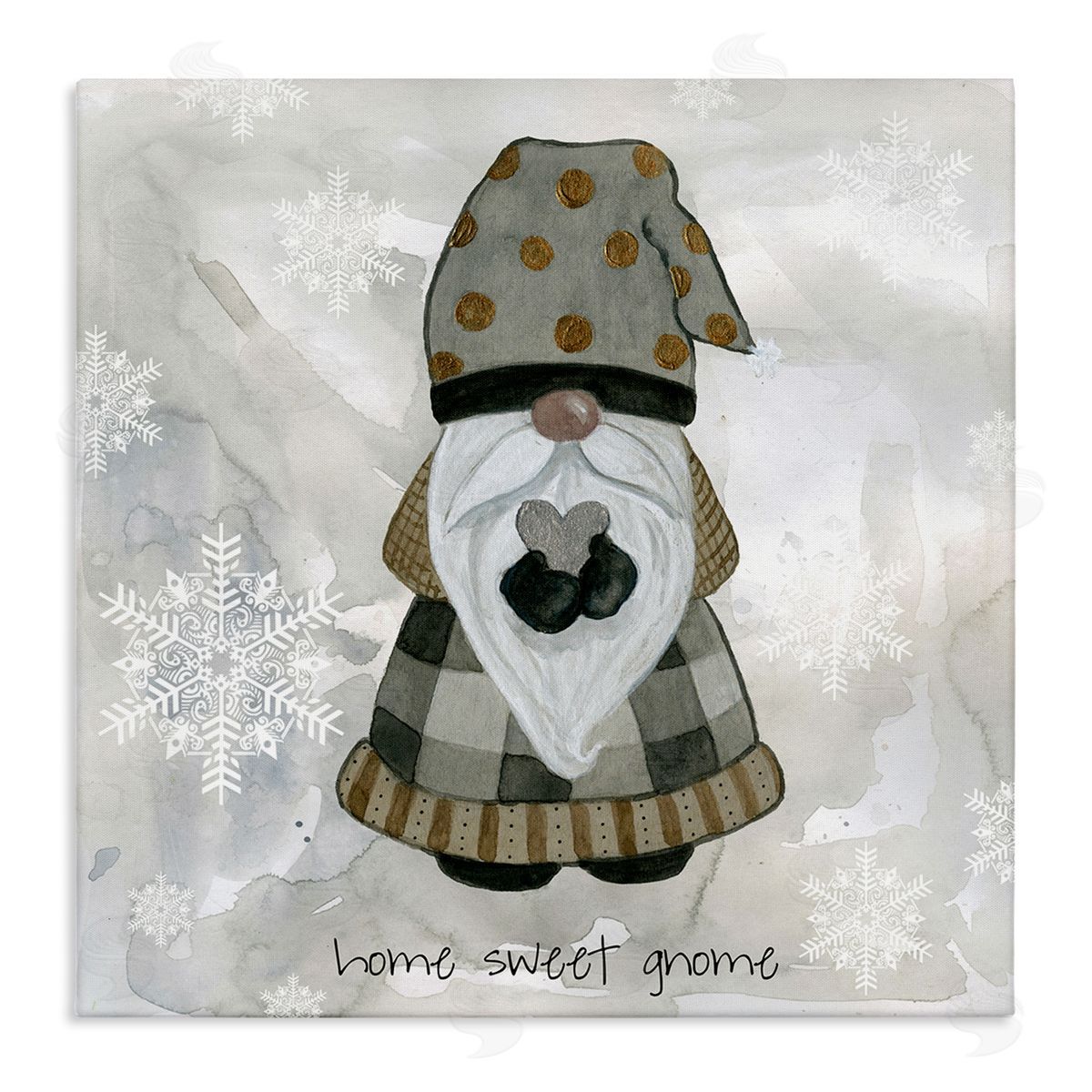 Livi Finn Home Sweet Gnome Winter Snowflakes Stretched Canvas Wall Art Print