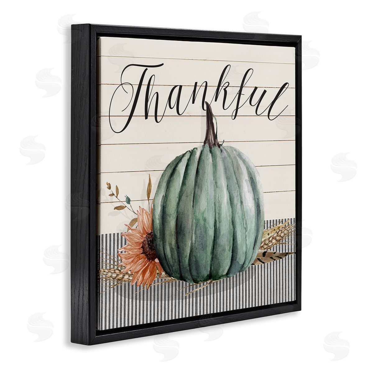Livi Finn Thankful Autumn Floral Pumpkin  Black Floating Frame Canvas Wall Art Print