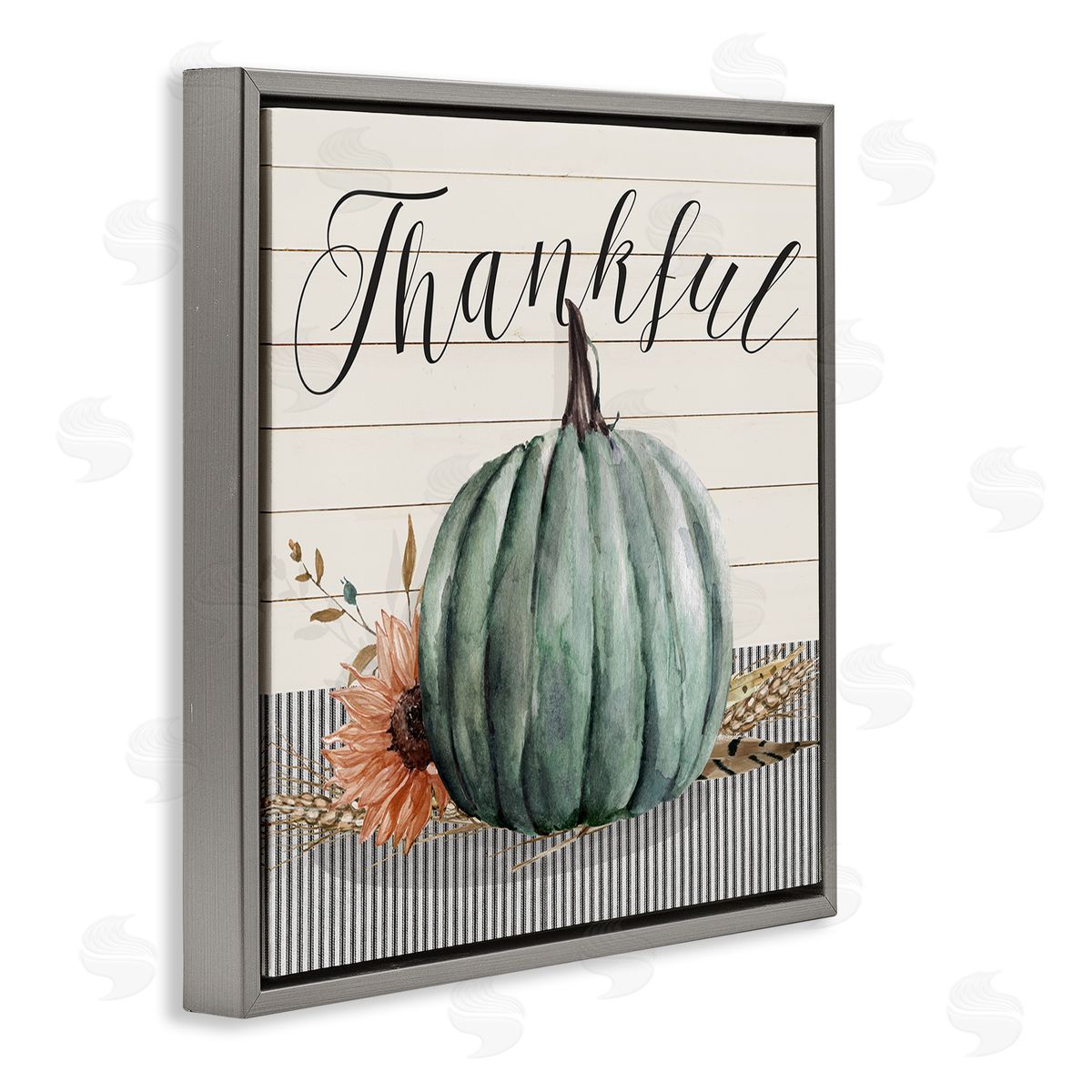 Livi Finn Thankful Autumn Floral Pumpkin  Gray Floating Frame Canvas Wall Art Print