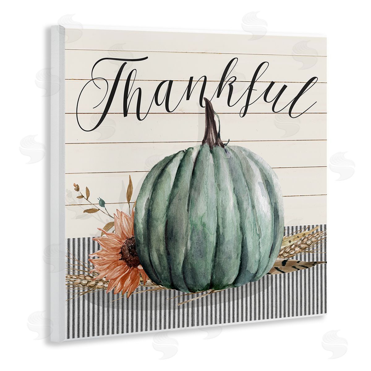Livi Finn Thankful Autumn Floral Pumpkin  Wooden Wall Plaque Art Print