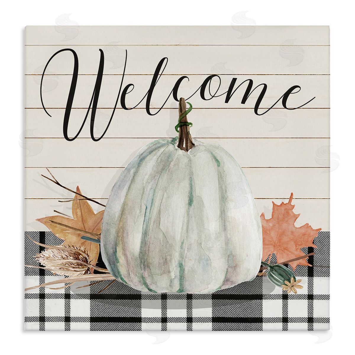 Livi Finn Welcome Plaid Pumpkin Sign Stretched Canvas Wall Art Print