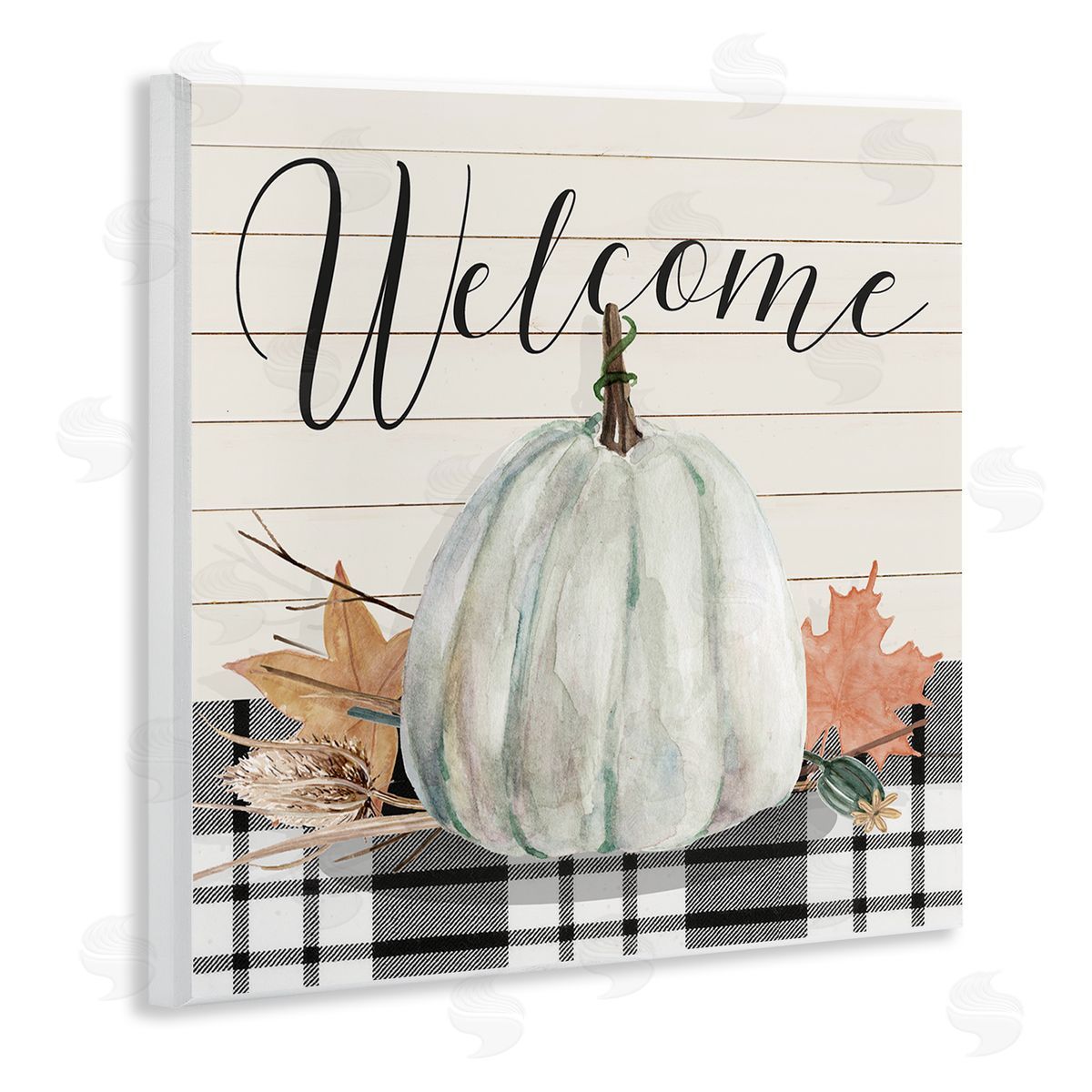 Livi Finn Welcome Plaid Pumpkin Sign Wooden Wall Plaque Art Print