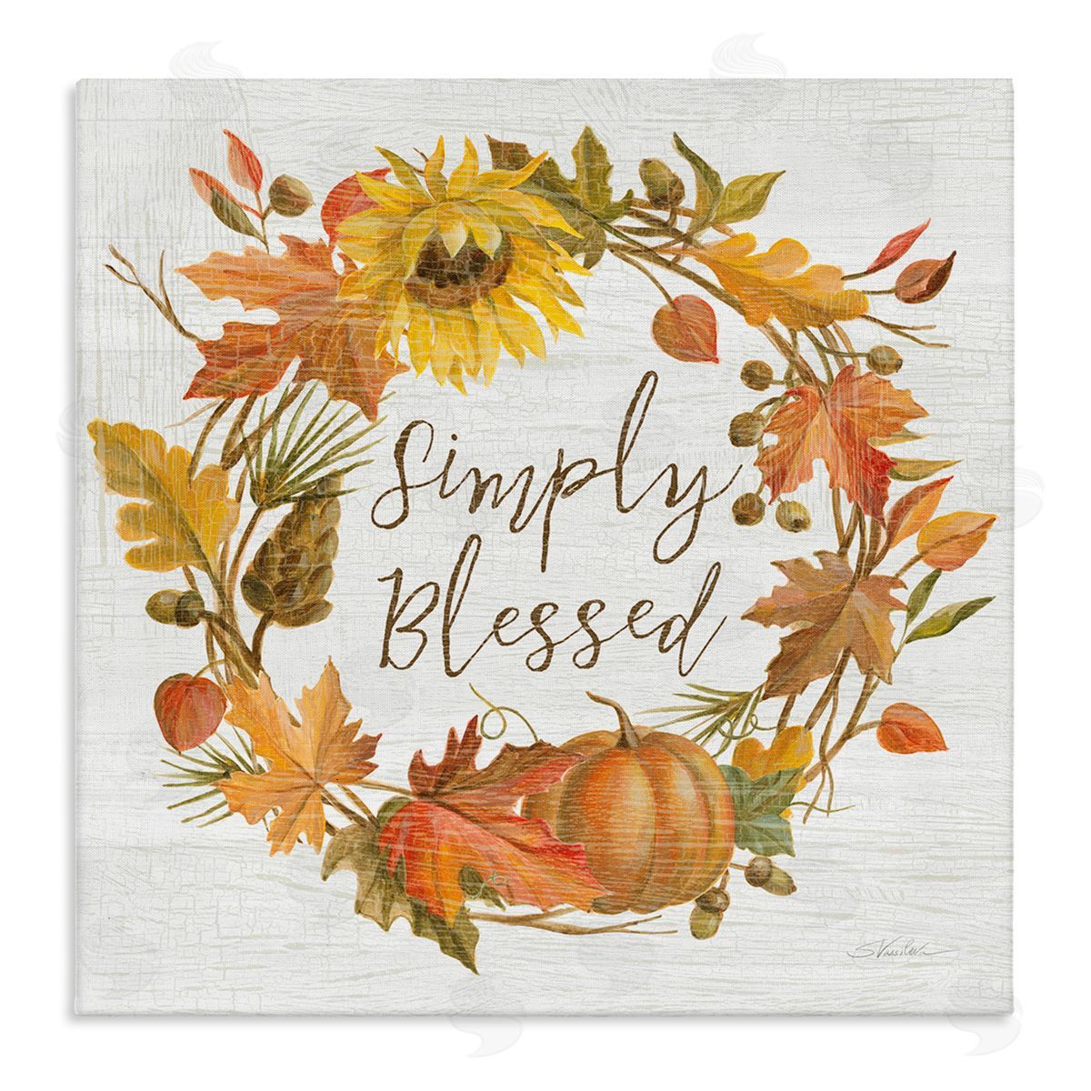 Silvia Vassileva Simply Blessed Autumn Wreath Stretched Canvas Wall Art Print