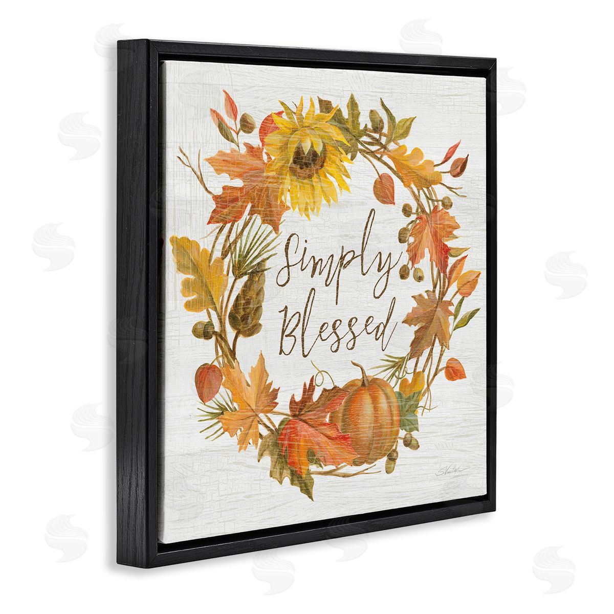 Silvia Vassileva Simply Blessed Autumn Wreath Black Floating Frame Canvas Wall Art Print