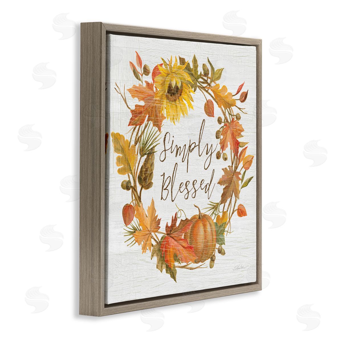 Silvia Vassileva Simply Blessed Autumn Wreath Brown Floating Frame Canvas Wall Art Print