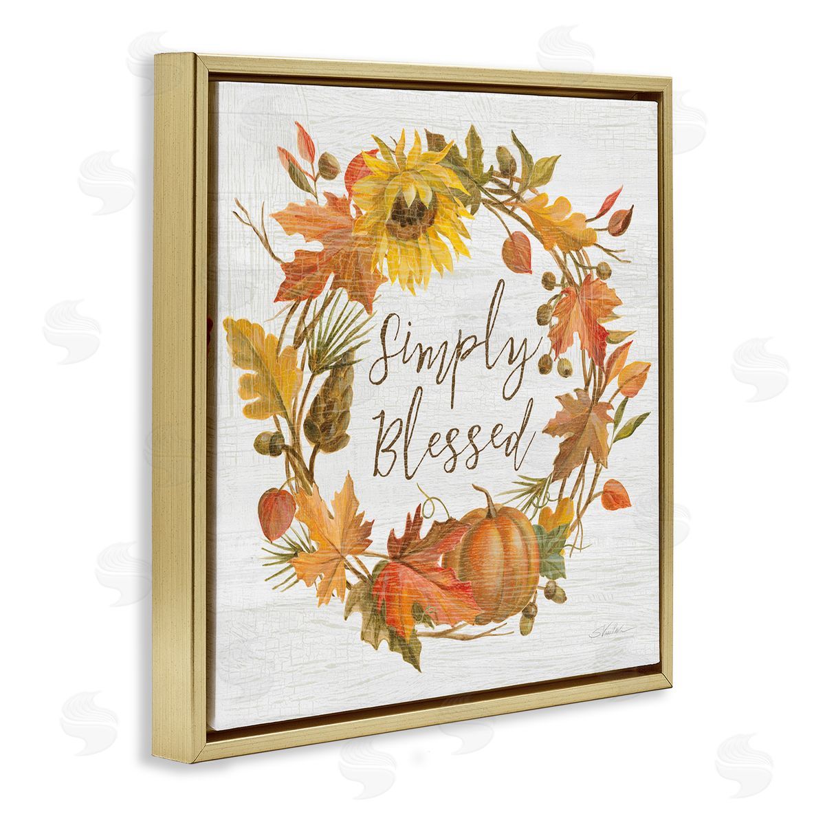 Silvia Vassileva Simply Blessed Autumn Wreath Gold Floating Frame Canvas Wall Art Print