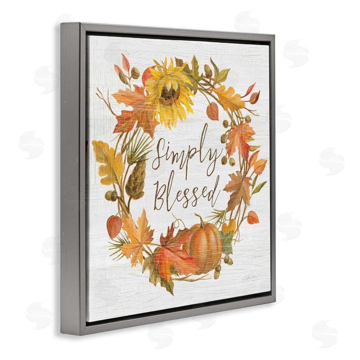 Silvia Vassileva Simply Blessed Autumn Wreath Gray Floating Frame Canvas Wall Art Print