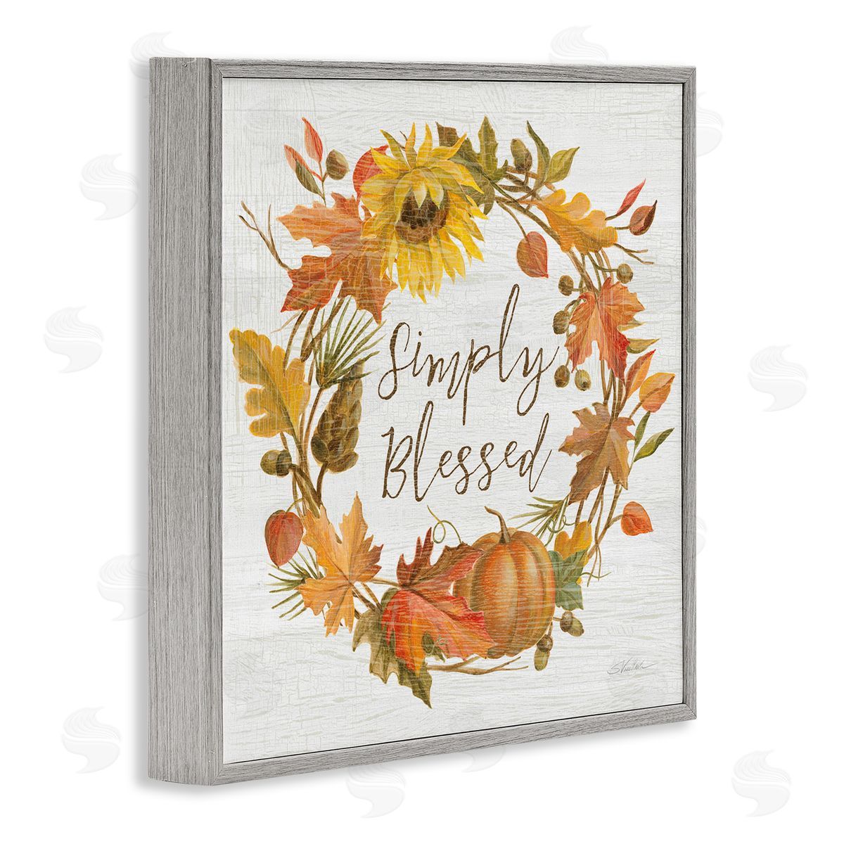 Silvia Vassileva Simply Blessed Autumn Wreath Gray Framed Glicee Wall Art Print