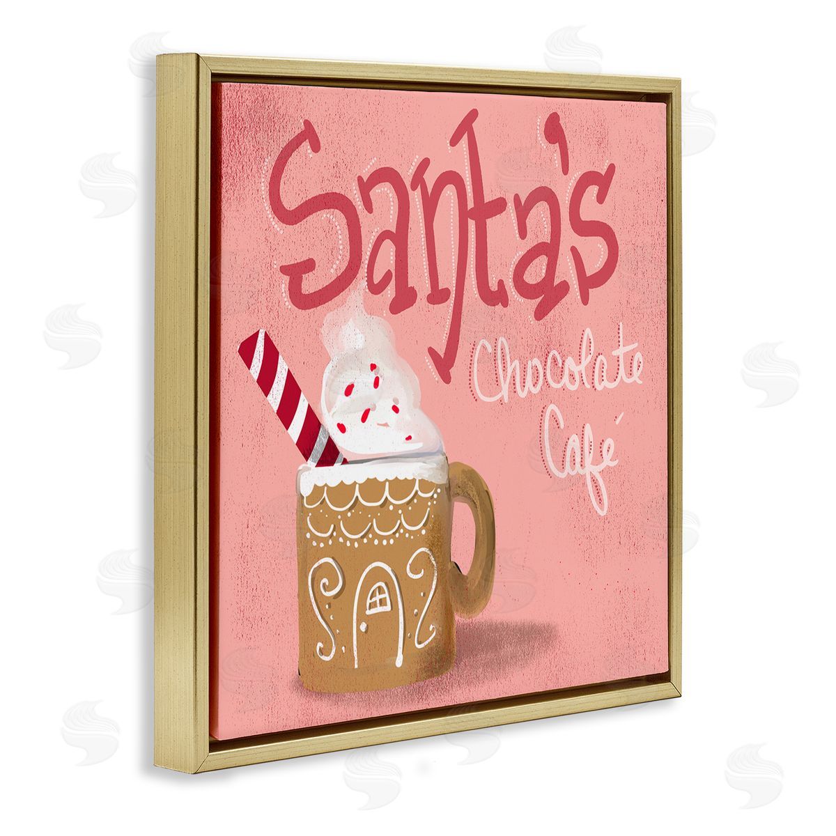 The Saturday Evening Post Santa's Chocolate Cafe Sign Gold Floating Frame Canvas Wall Art Print